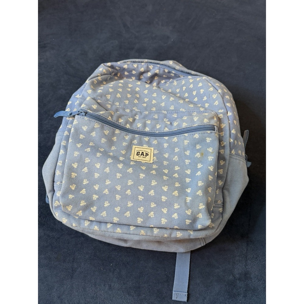 Gap Blue Floral Backpack 100% Canvas Cotton Backpack Med Sz